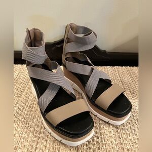 Sorel Tan and Gray Wedge Shoes with Modern Design